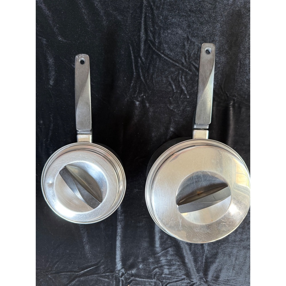 Vintage Eckoware Bottom Saucepan Set 2pc Stainless Steel Pots with Lids - Picture 9 of 10